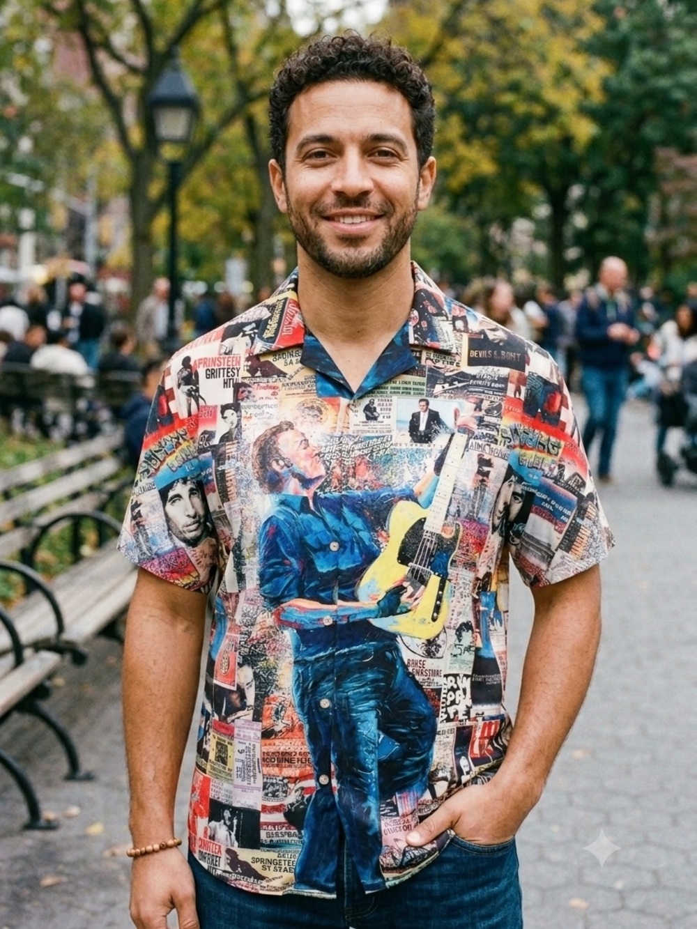 “The Boss” Bruce Springsteen Collage Print Button-Down Shirt
